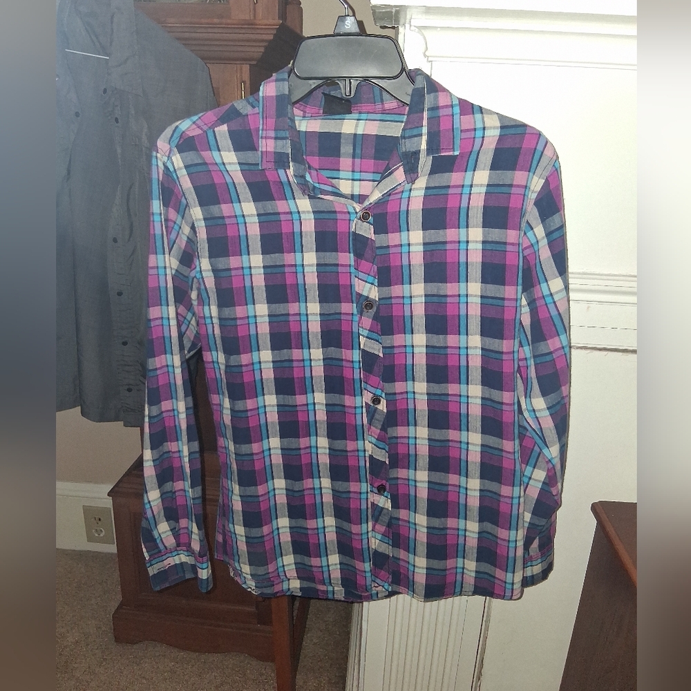 Women's Plaid Shirt - Blue and Pink
